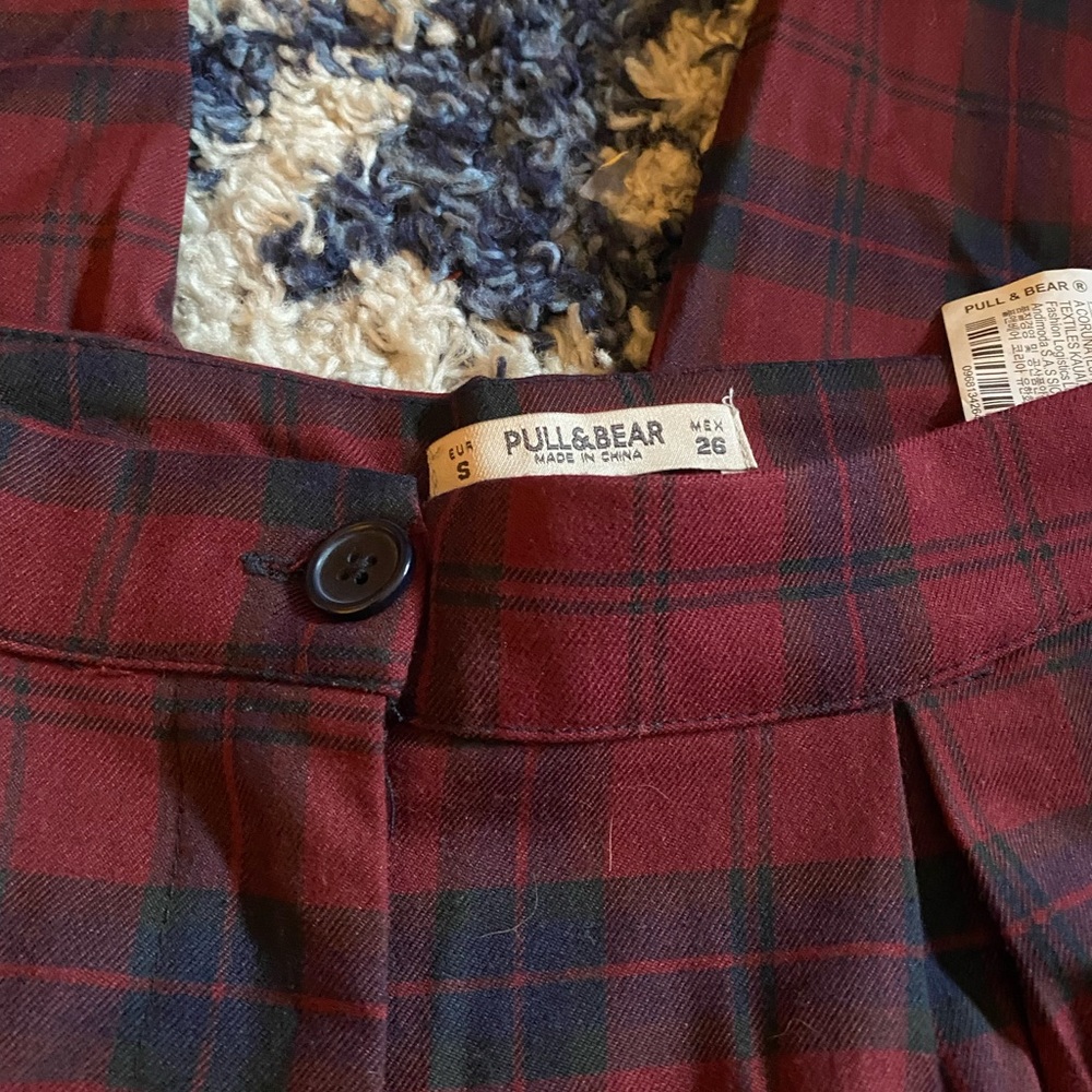 Pull&Bear Burgundy and Black Plaid Trousers